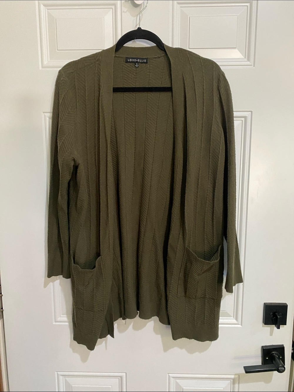 Love + Elle Olive Green Open-Front Ribbed Cardigan